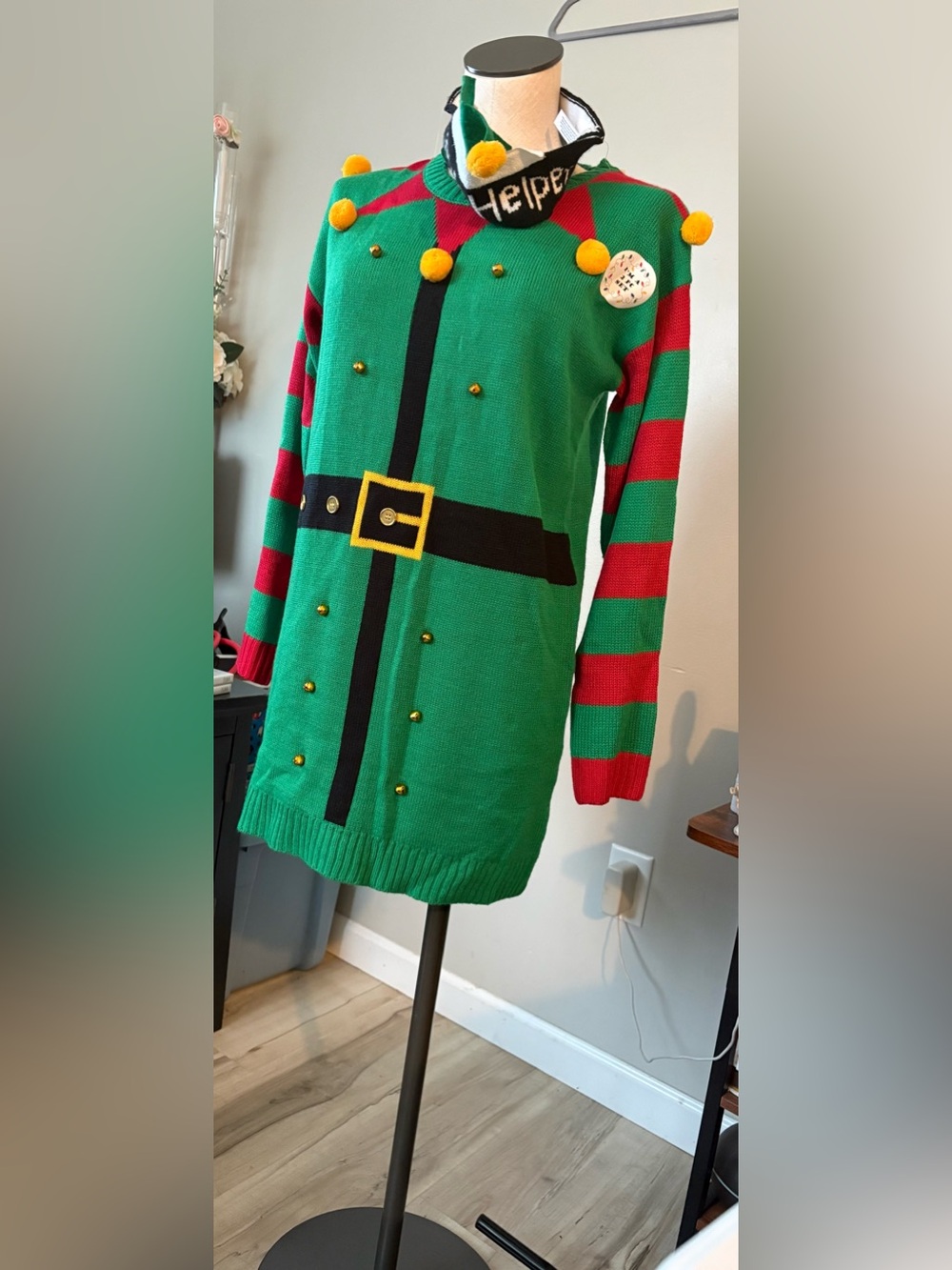 Women’s Green & Red Elf Costume Sweater Dress